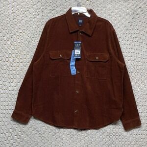 NWT Gap Corduroy Shirt Mens Sz L Brandy Brown Button Up Pockets Front 100%Cotton